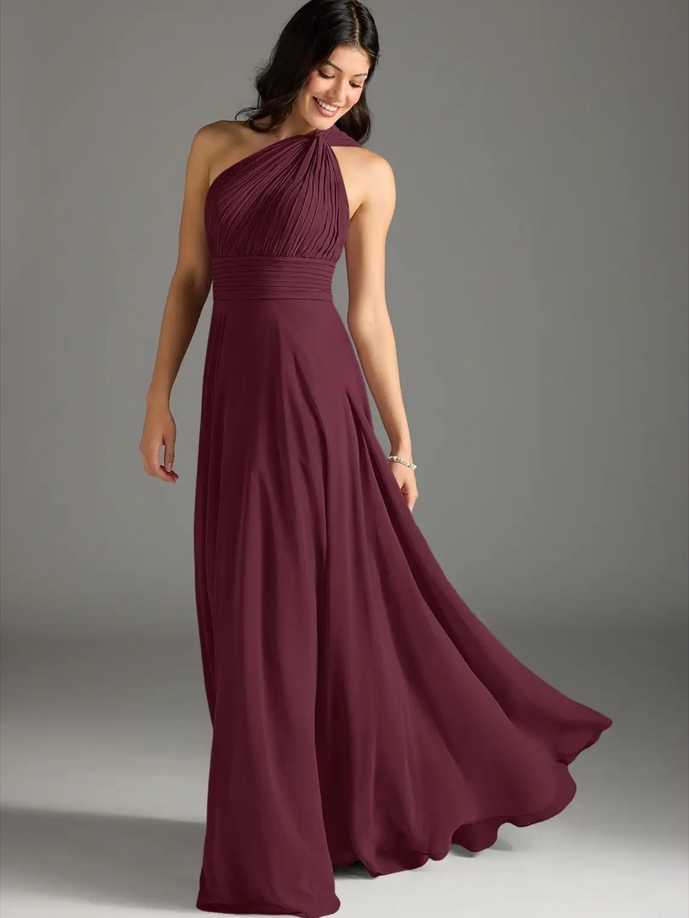 Azazie One-Shoulder Burgundy Formal Gown